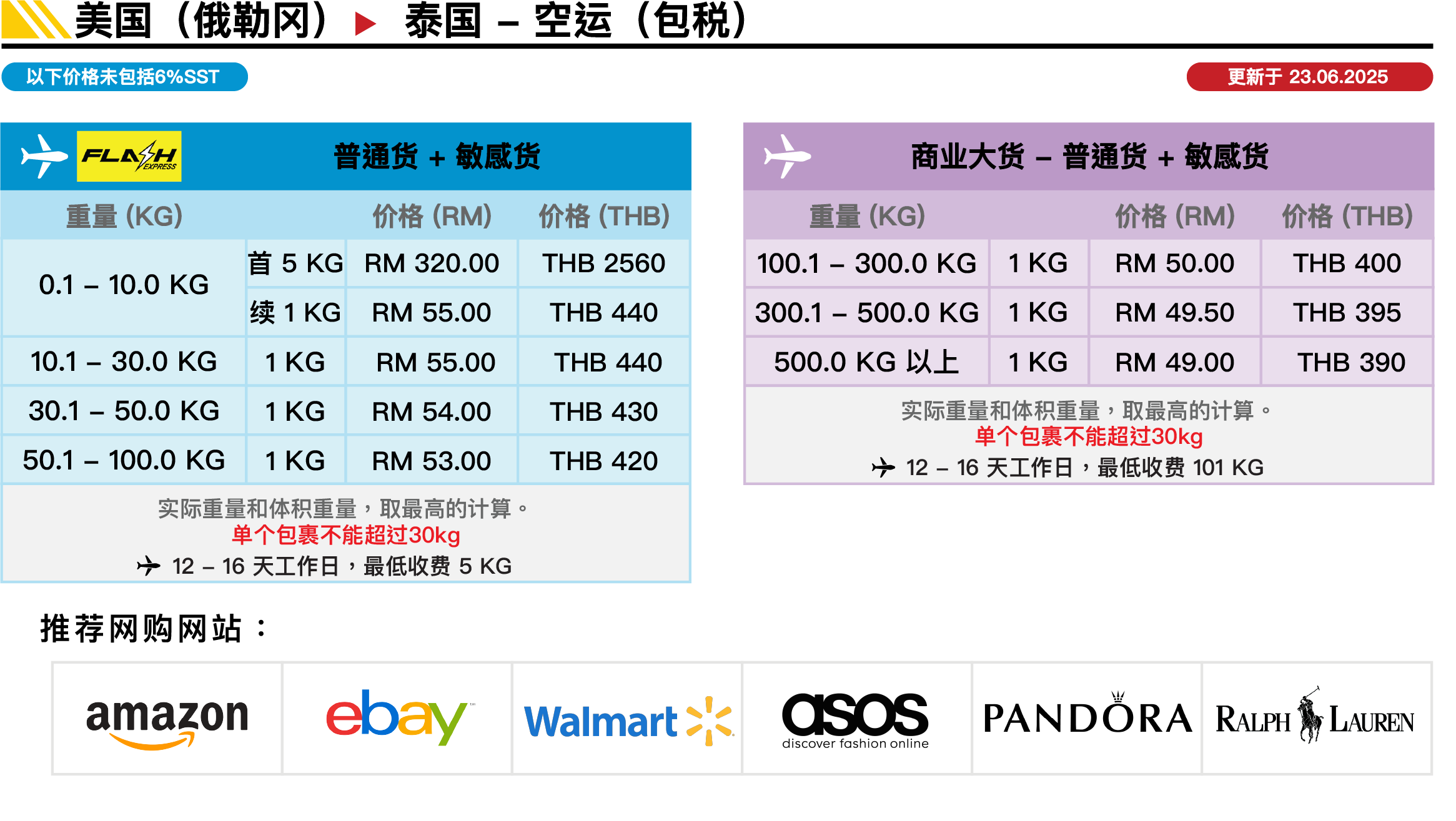美国(俄勒岡) ▻ 泰国(空运) 价格